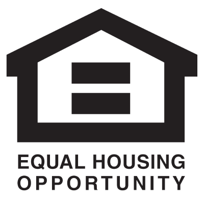 Black and white equal housing opportunity logo featuring a stylized house with an equal sign inside.